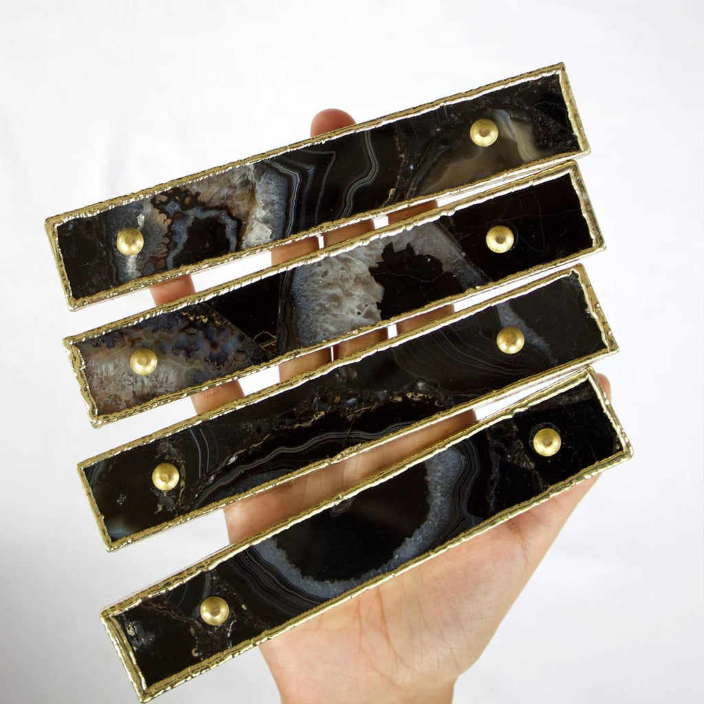 Set of 4 Black Agate Handle/Pull/Barbarella