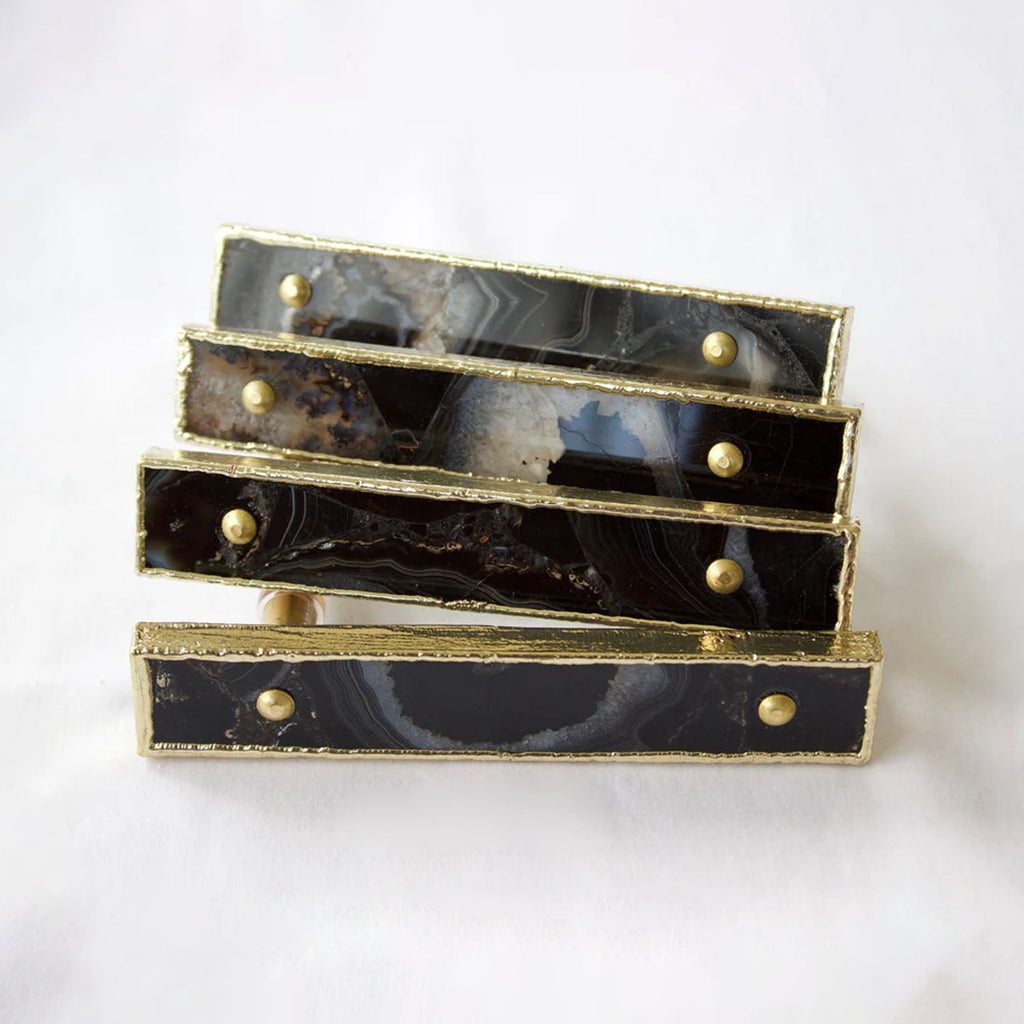 Set of 4 Black Agate Handle/Pull/Barbarella