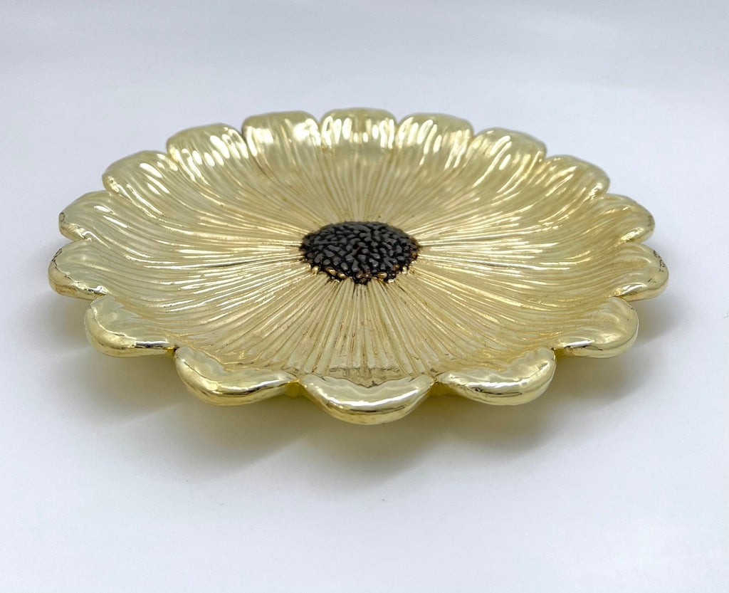 Sunflower Decorative Tray – Electro-formed Flower Jewellery Dish | Gold with Antique Finish | Flower Inspired Home Accent