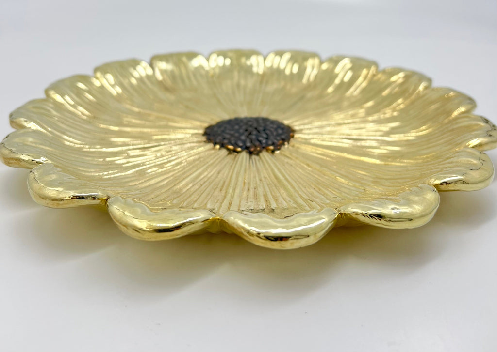 Sunflower Decorative Tray – Electro-formed Flower Jewellery Dish | Gold with Antique Finish | Flower Inspired Home Accent