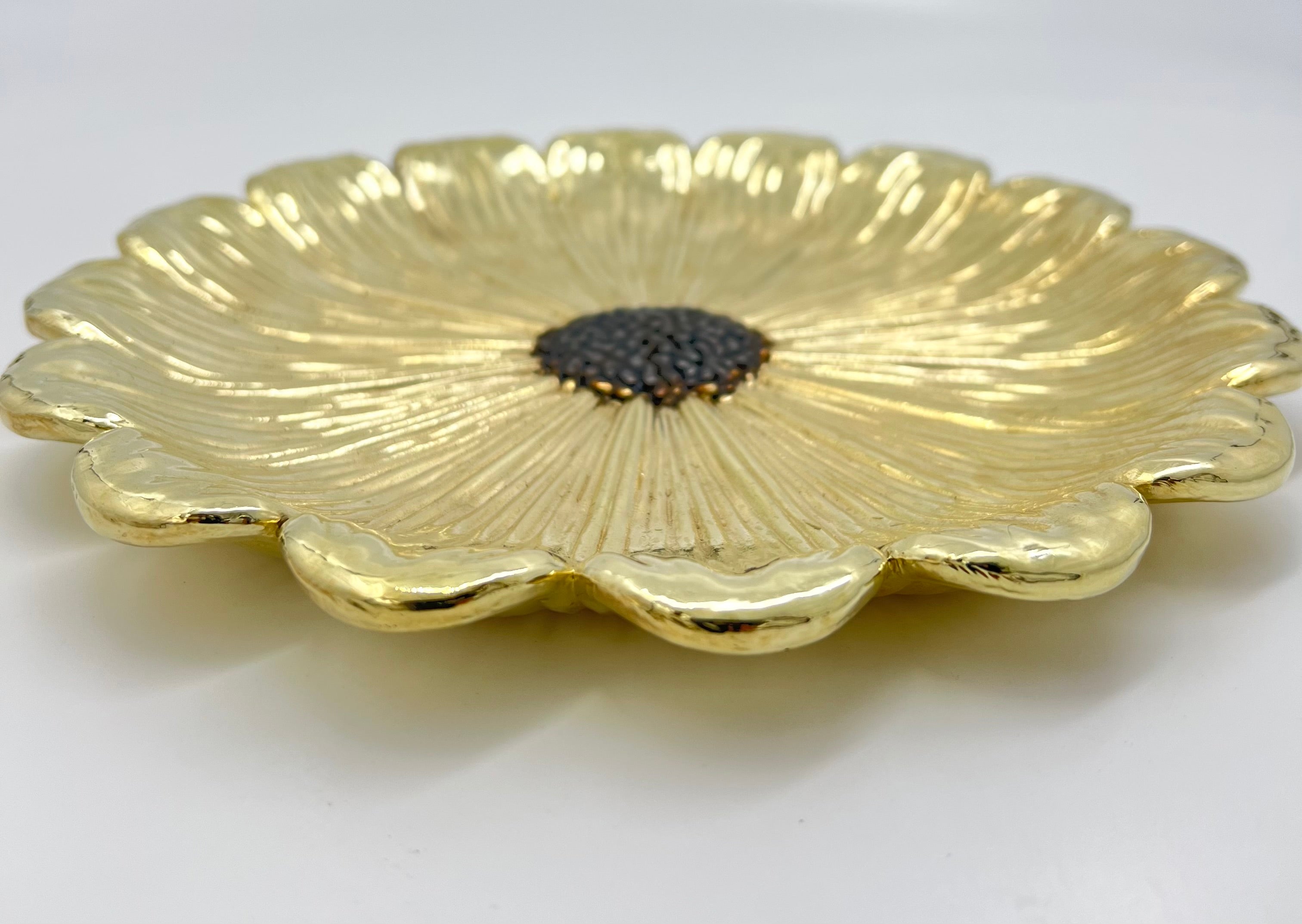 Sunflower Decorative Tray – Electro-formed Flower Jewellery Dish | Gold with Antique Finish | Flower Inspired Home Accent