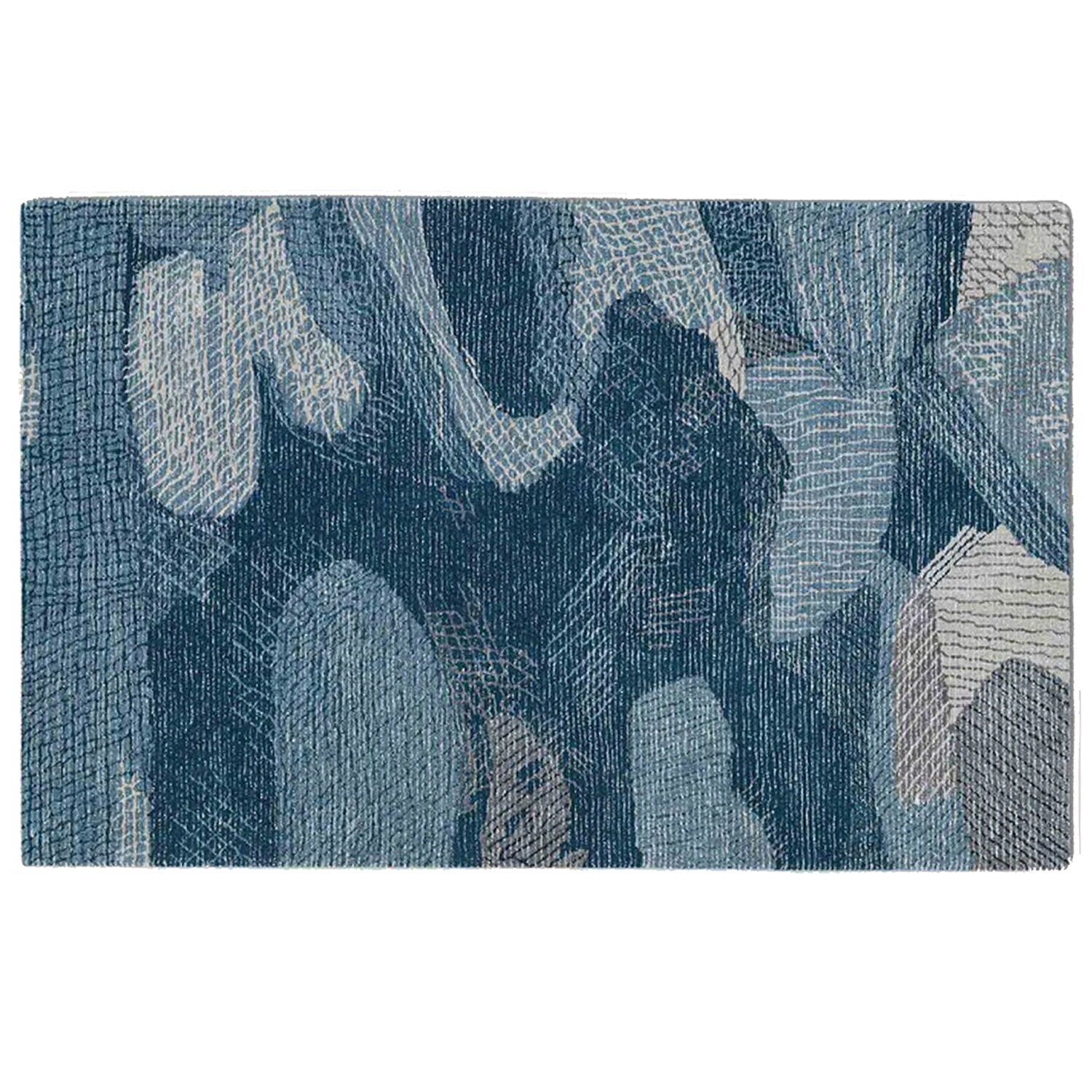Shades of Blue | Abstract Design - Handcrafted Rug/Carpet | Pure Wool | Hand Tufted | High Pile | High Density | Yarn Dyed