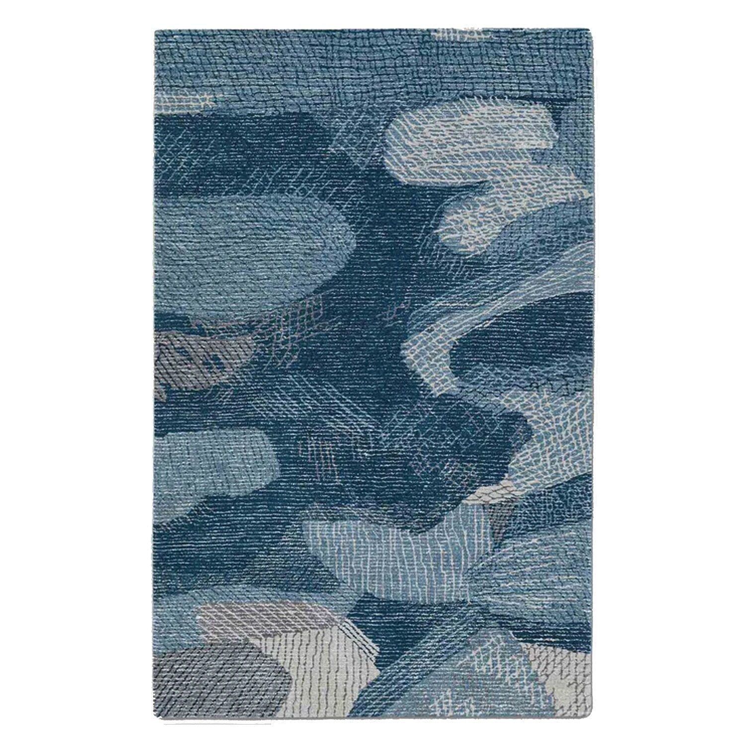 Shades of Blue | Abstract Design - Handcrafted Rug/Carpet | Pure Wool | Hand Tufted | High Pile | High Density | Yarn Dyed